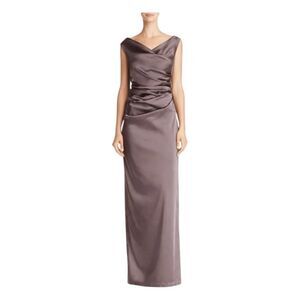 Adrianna Papell Ruched Draped Satin Column Evening Gown Taupe 4